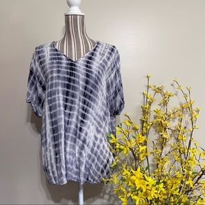* STACCATO Blue & White Soft V Neck Tie Dye Blouse - Size Large
